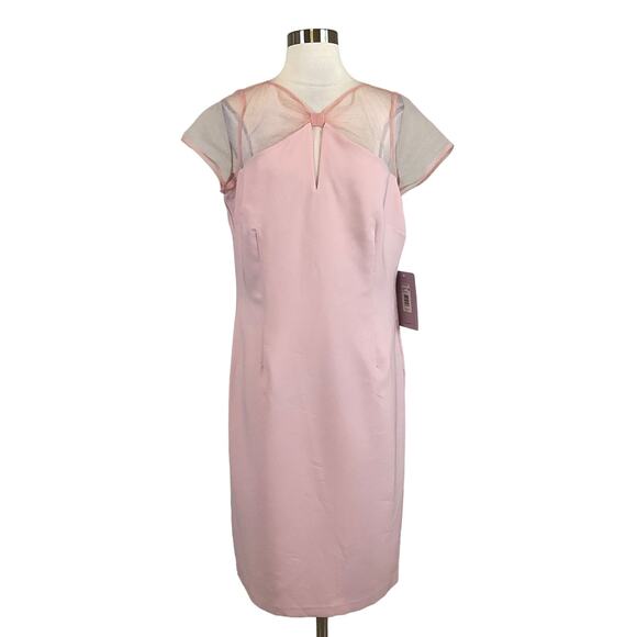 JS Collections Women's Cocktail Dress Size 14 Pink Short Sleeve Keyhole Sheath - Picture 1 of 10